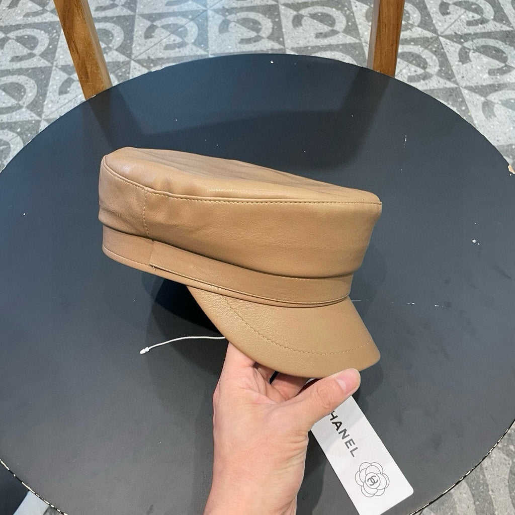 CHANEL NEWSBOY CAP IN PEANUT BROWN CALFSKIN 421106