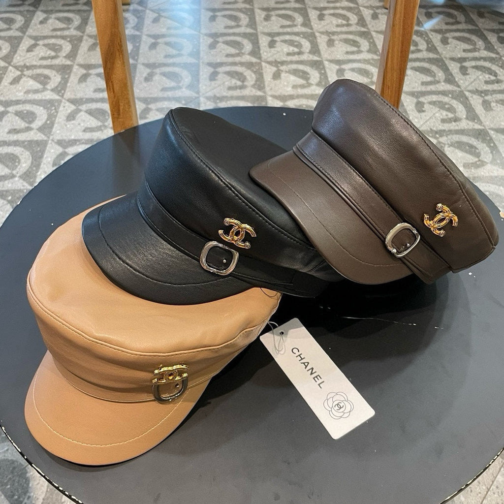 CHANEL NEWSBOY CAP IN PEANUT BROWN CALFSKIN 421106