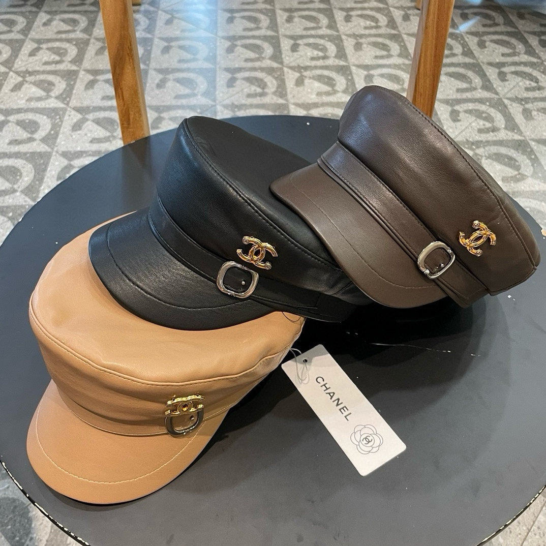 CHANEL NEWSBOY CAP IN PEANUT BROWN CALFSKIN 421106