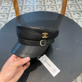 CHANEL NEWSBOY CAP IN BLACK CALFSKIN 421107