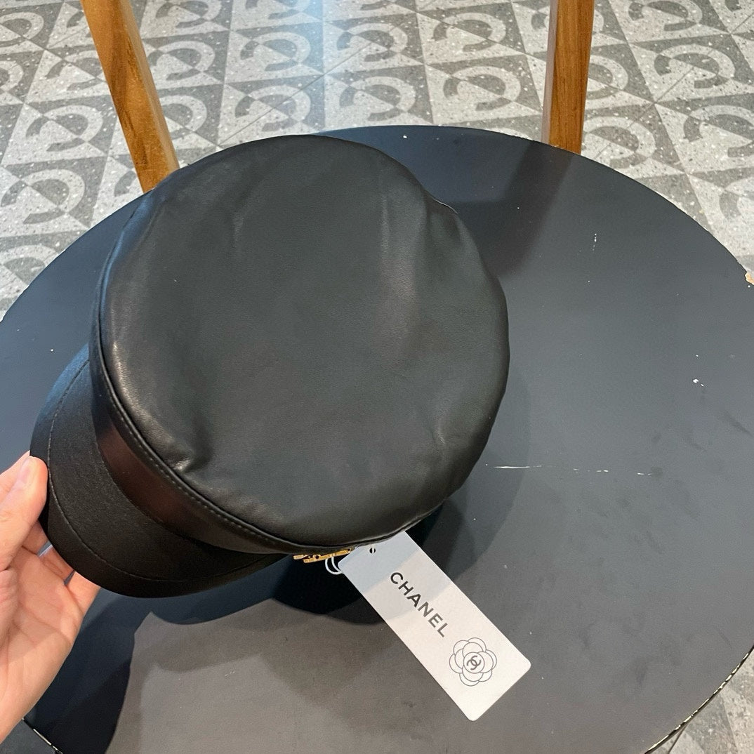 CHANEL NEWSBOY CAP IN BLACK CALFSKIN 421107