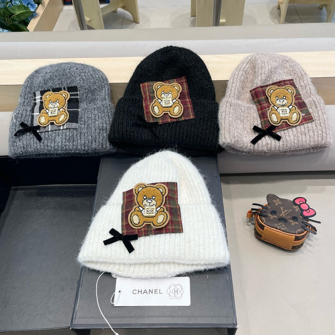 CHANEL BEANIE HAT IN SHARK GRAY WOOL WITH BOW 421252