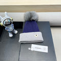 CHANEL BEANIE HAT IN BERRY BLUE MIX LIGHT GRAY WOOL 421052