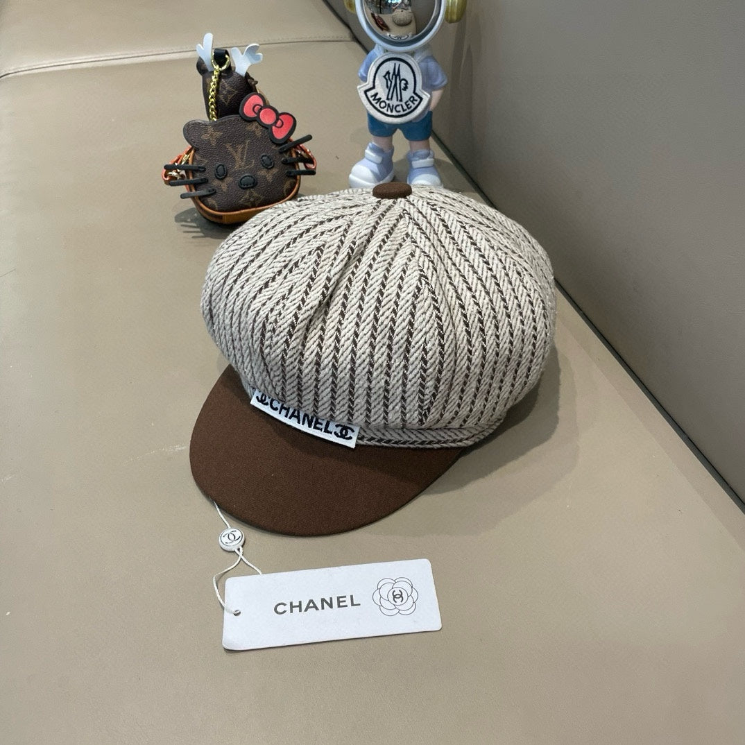 CHANEL BERET HAT CHOCOLATE BROWN MIX WHITE 422561