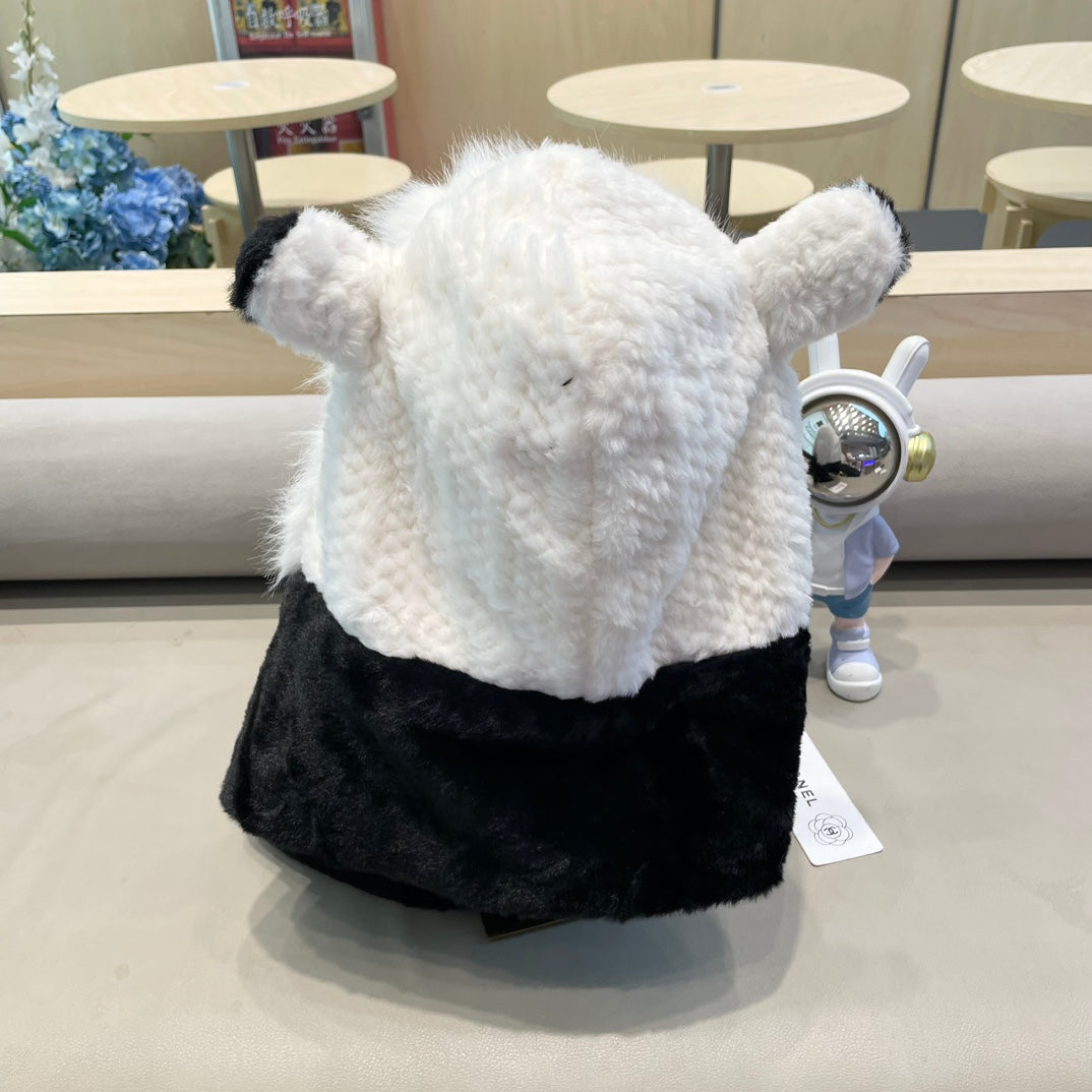 CHANEL BALACLAVA HAT IN BLACK MIX WHITE FLEECE 422216