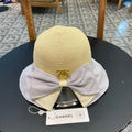 CHANEL BOW BUCKET HAT IN PALE PURPLE MIX BEIGE RAFFIA 426169