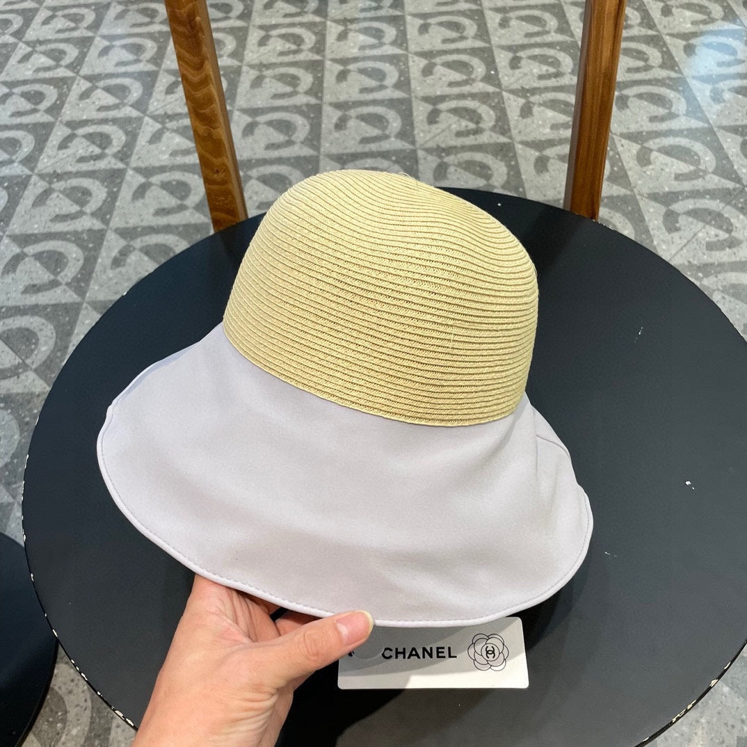 CHANEL BOW BUCKET HAT IN PALE PURPLE MIX BEIGE RAFFIA 426169