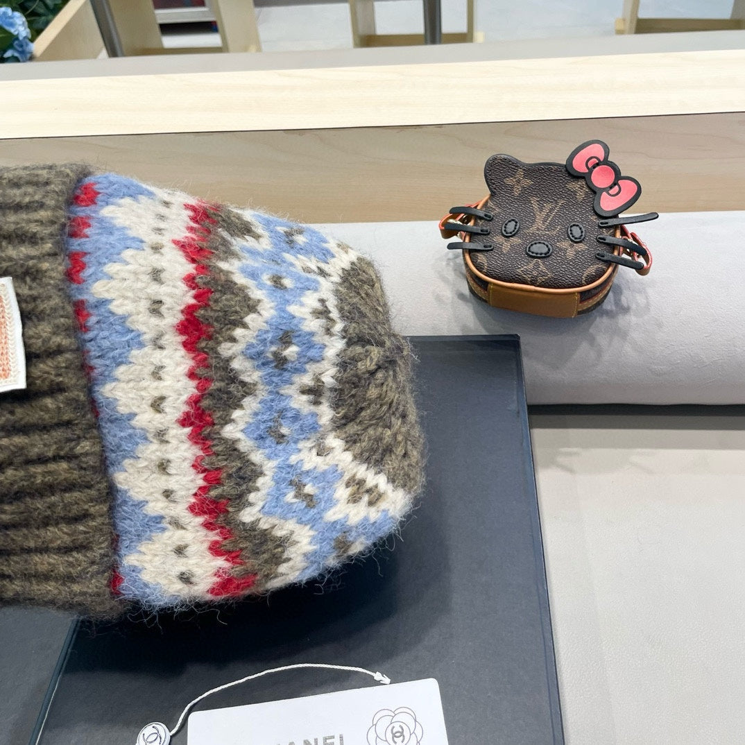 CHANEL KNIT BEANIE HAT OLIVE GREEN 428241