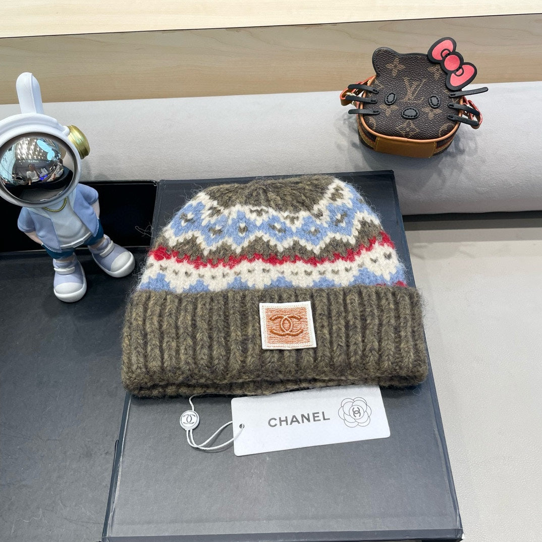CHANEL KNIT BEANIE HAT OLIVE GREEN 428241