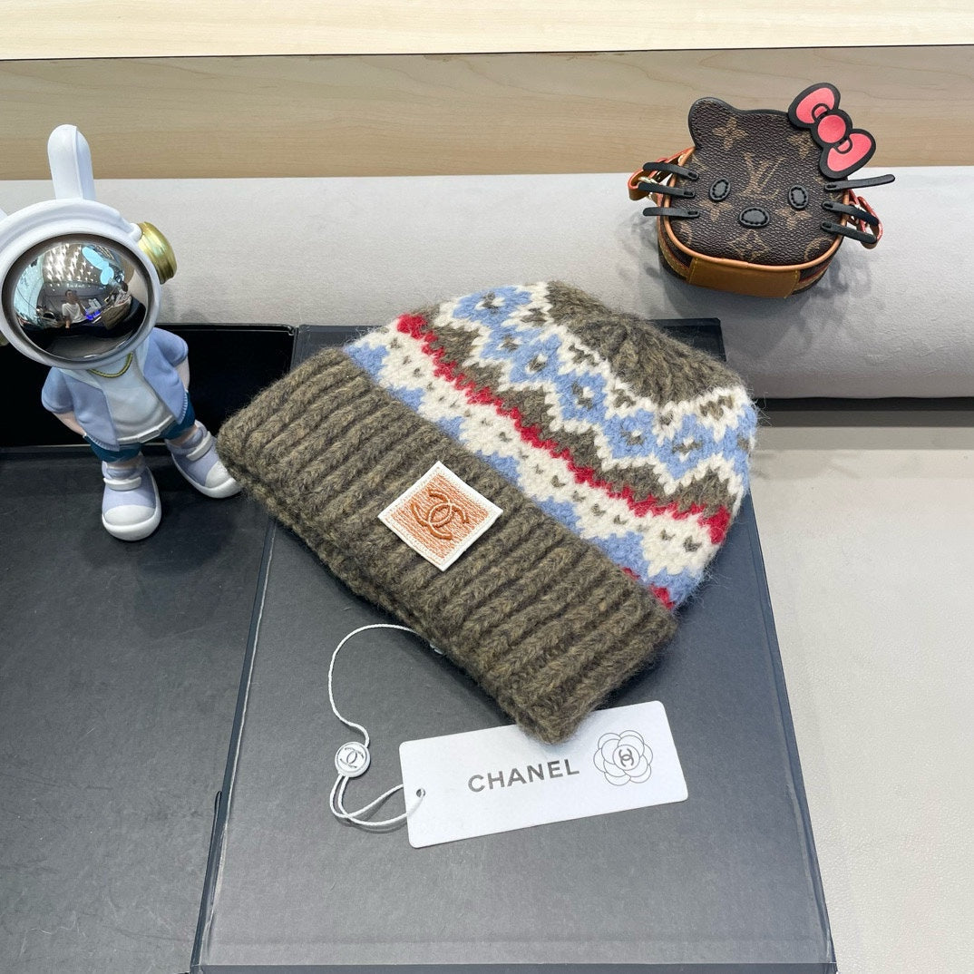 CHANEL KNIT BEANIE HAT OLIVE GREEN 428241