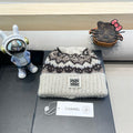 CHANEL KNIT BEANIE HAT WHITE MIX BROWN 428242