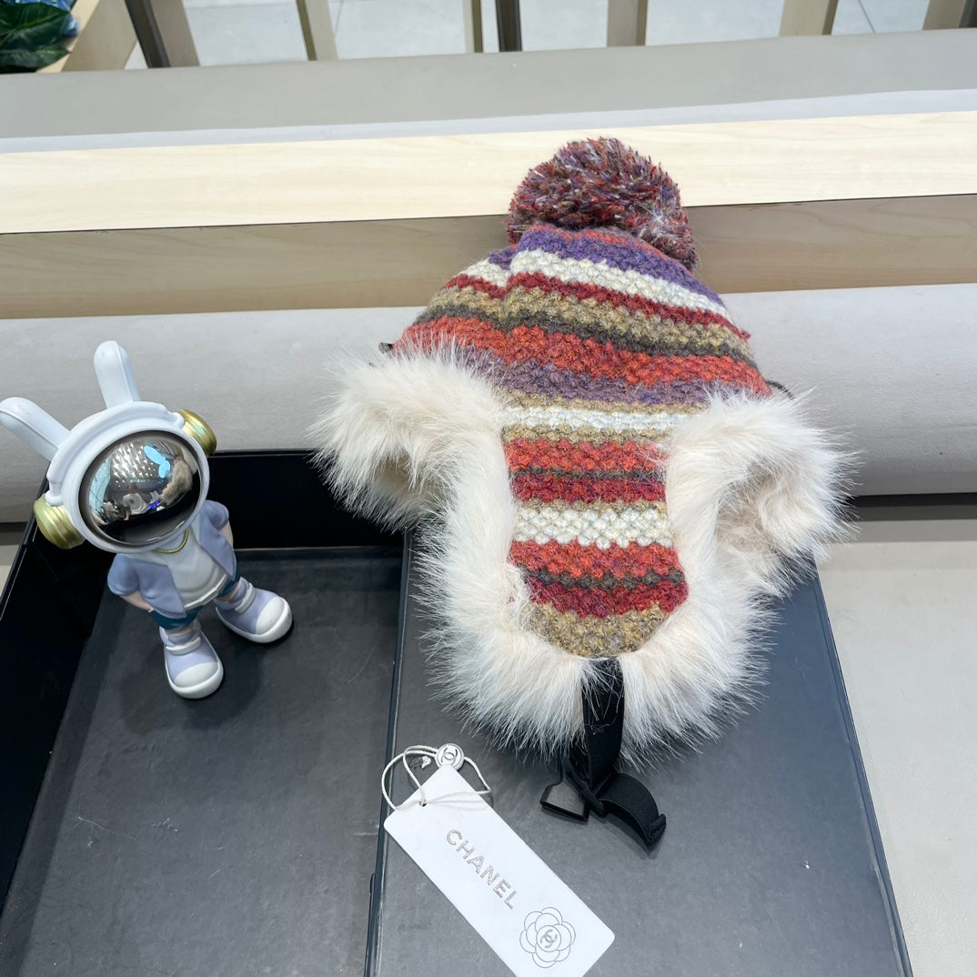CHANEL FLUFFY KNIT HAT WITH PLUSH LINING COLORFUL 428155