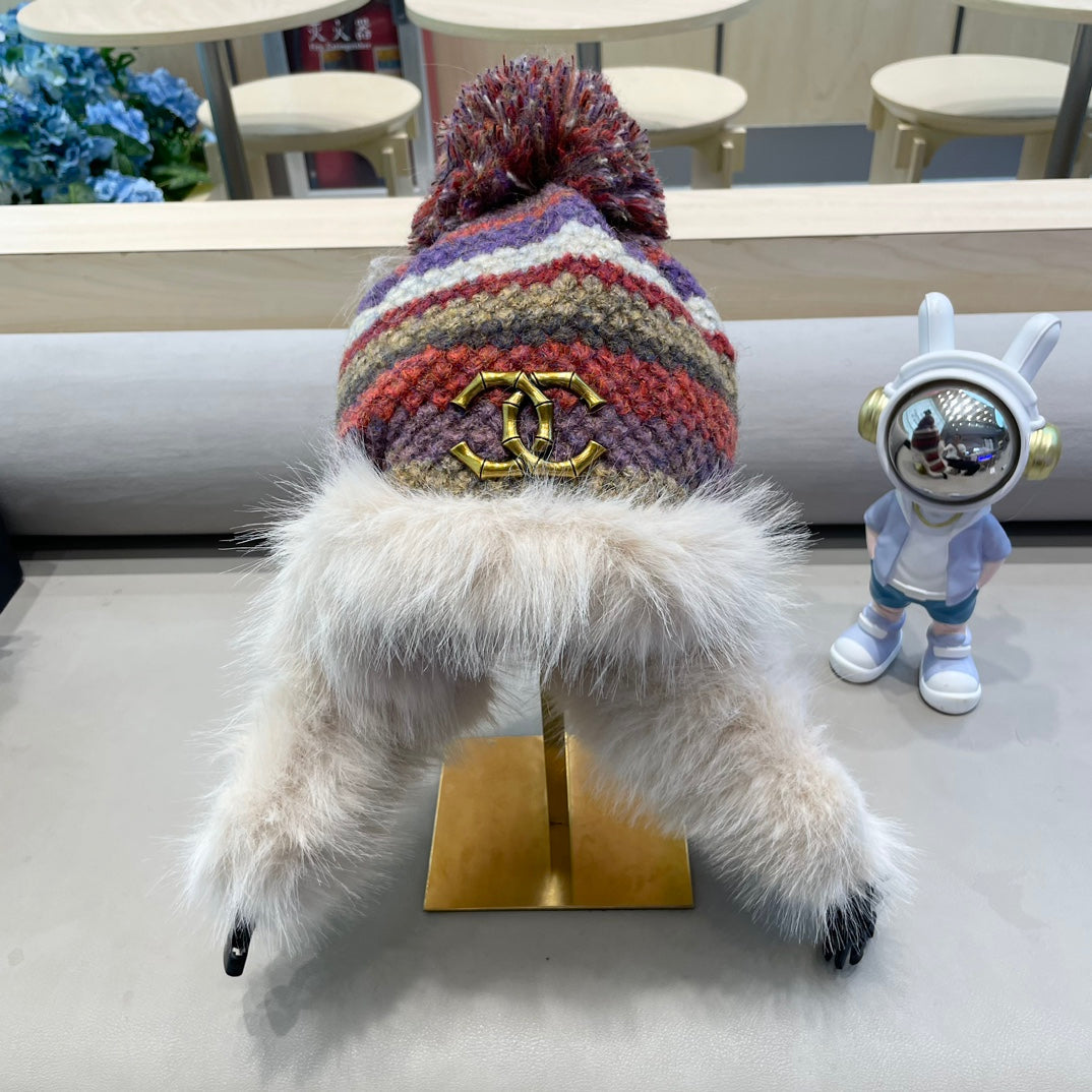 CHANEL FLUFFY KNIT HAT WITH PLUSH LINING COLORFUL 428155