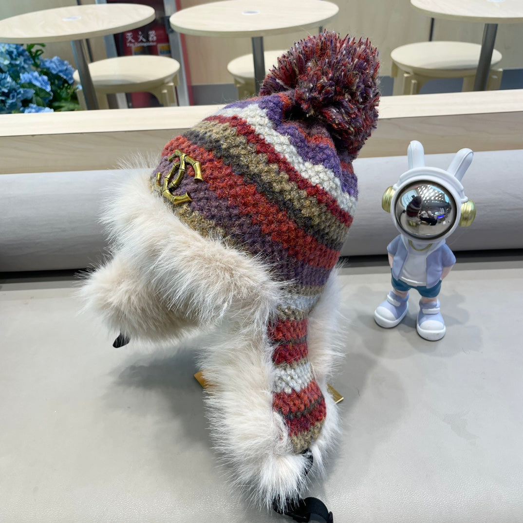 CHANEL FLUFFY KNIT HAT WITH PLUSH LINING COLORFUL 428155