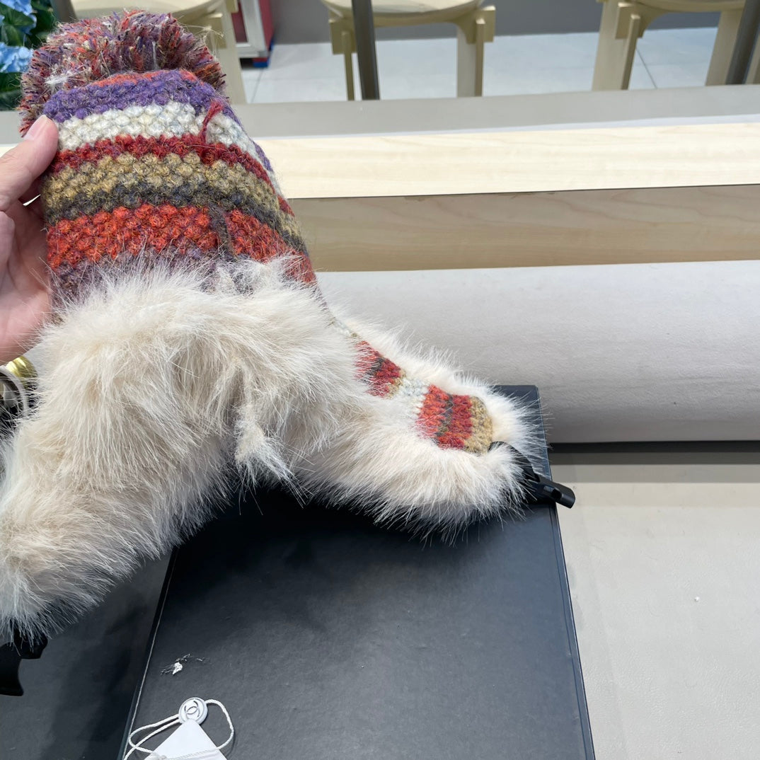 CHANEL FLUFFY KNIT HAT WITH PLUSH LINING COLORFUL 428155