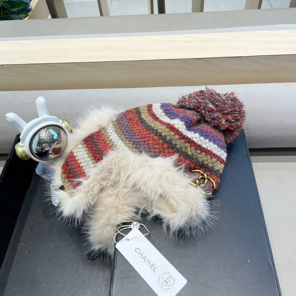 CHANEL FLUFFY KNIT HAT WITH PLUSH LINING COLORFUL 428155