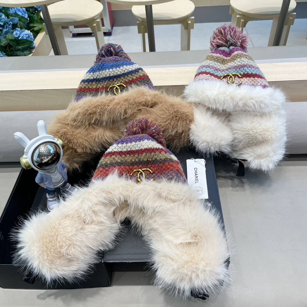 CHANEL FLUFFY KNIT HAT WITH PLUSH LINING COLORFUL 428156