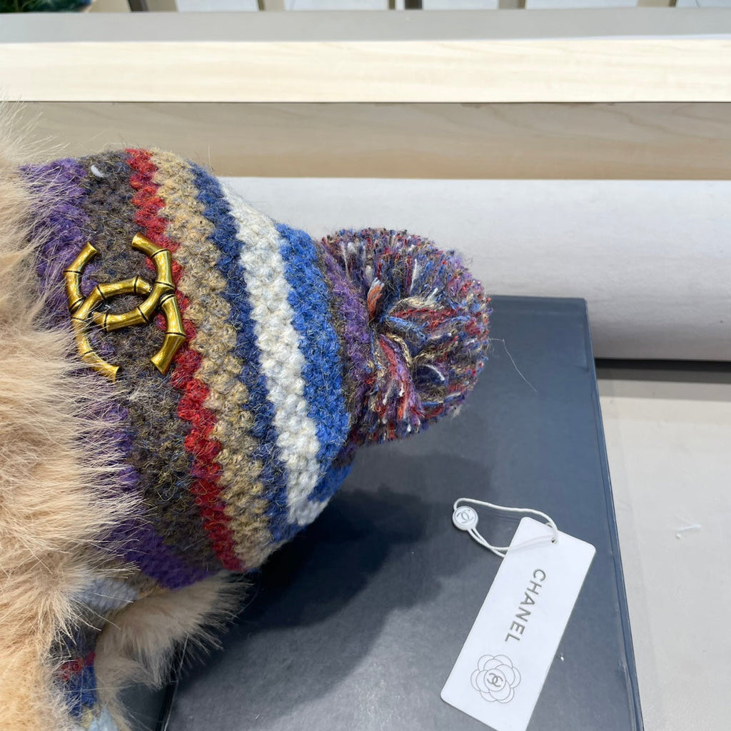 CHANEL FLUFFY KNIT HAT WITH PLUSH LINING COLORFUL 428156