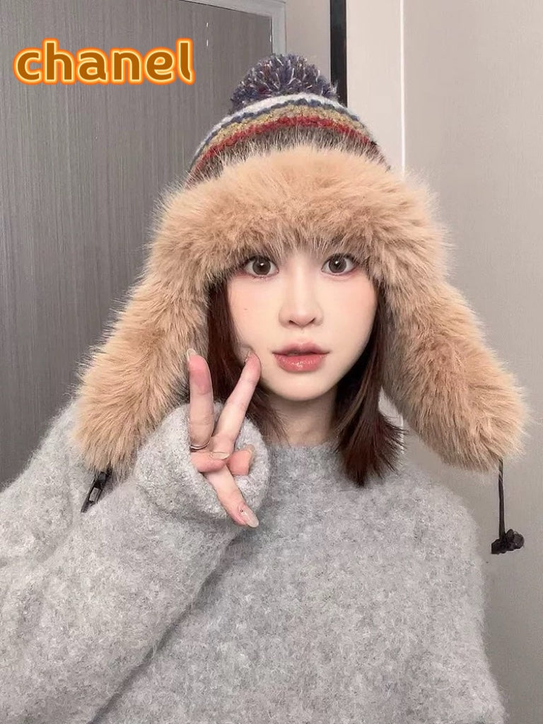 CHANEL FLUFFY KNIT HAT WITH PLUSH LINING COLORFUL 428156