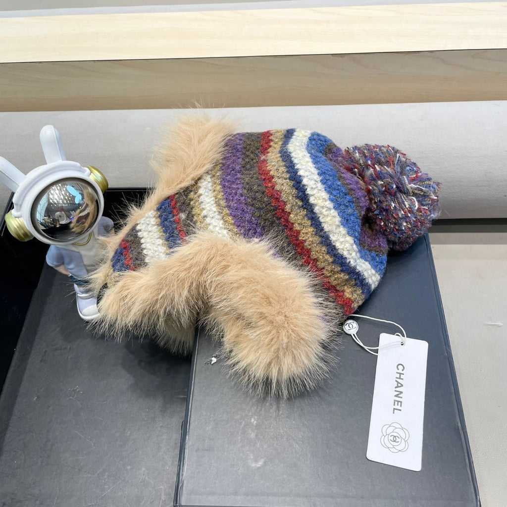 CHANEL FLUFFY KNIT HAT WITH PLUSH LINING COLORFUL 428156