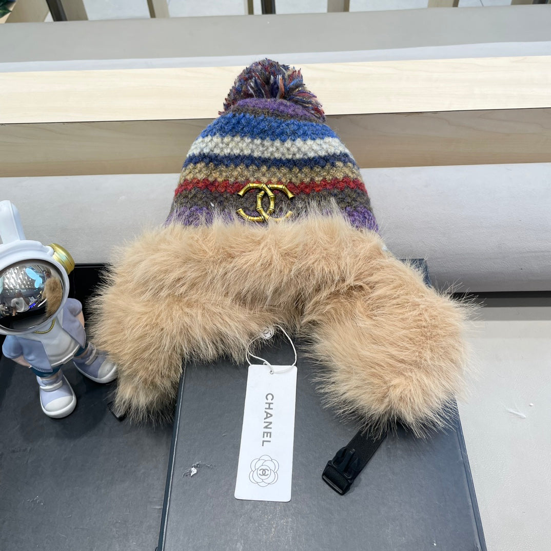 CHANEL FLUFFY KNIT HAT WITH PLUSH LINING COLORFUL 428156