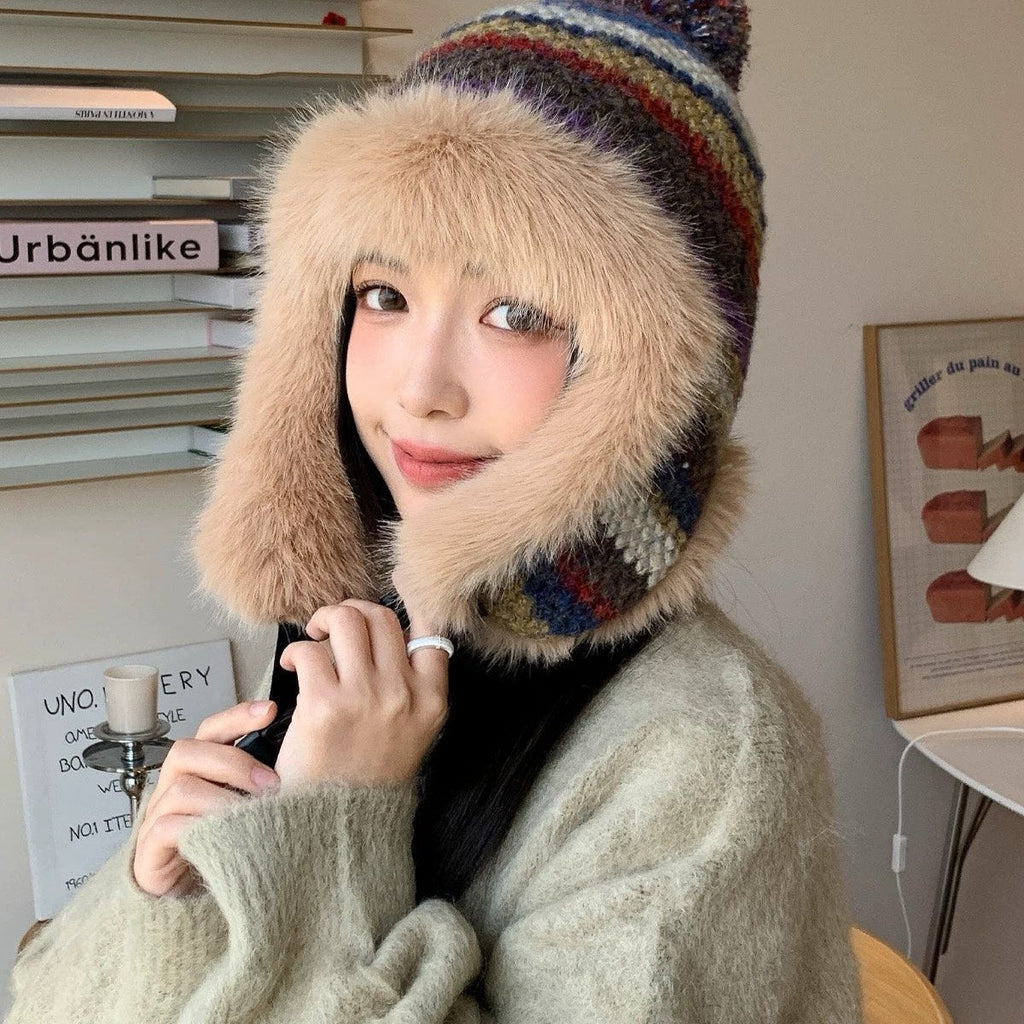 CHANEL FLUFFY KNIT HAT WITH PLUSH LINING COLORFUL 428155