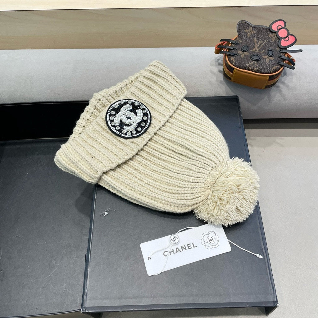 CHANEL KNIT BEANIE HAT IN BEIGE WOOL 430242
