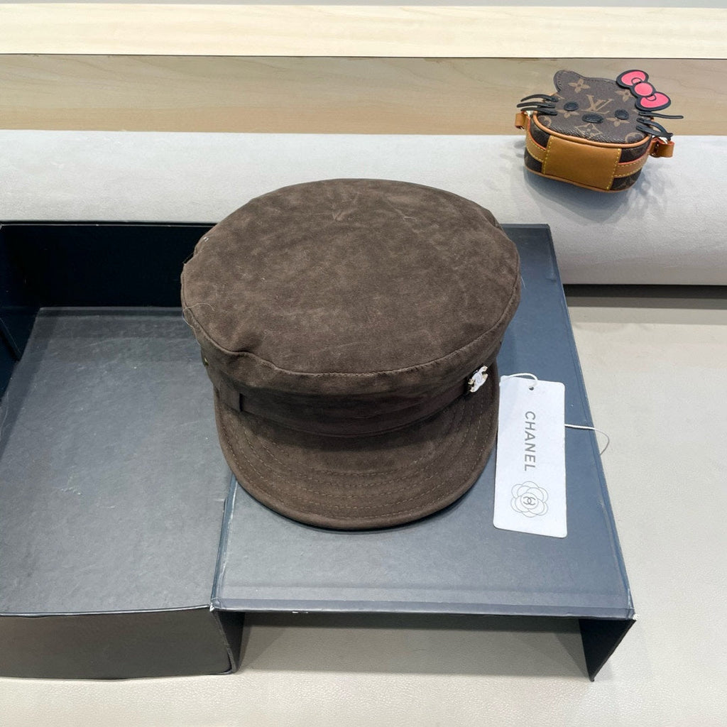 CHANEL NEWSBOY CAP IN WALNUT BROWN SUEDE 429939