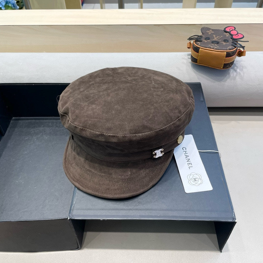 CHANEL NEWSBOY CAP IN WALNUT BROWN SUEDE 429939