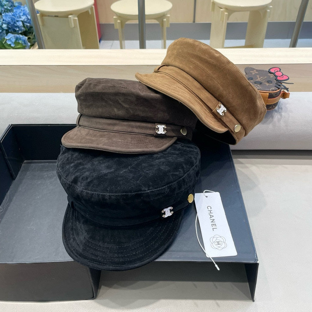CHANEL NEWSBOY CAP IN WALNUT BROWN SUEDE 429939