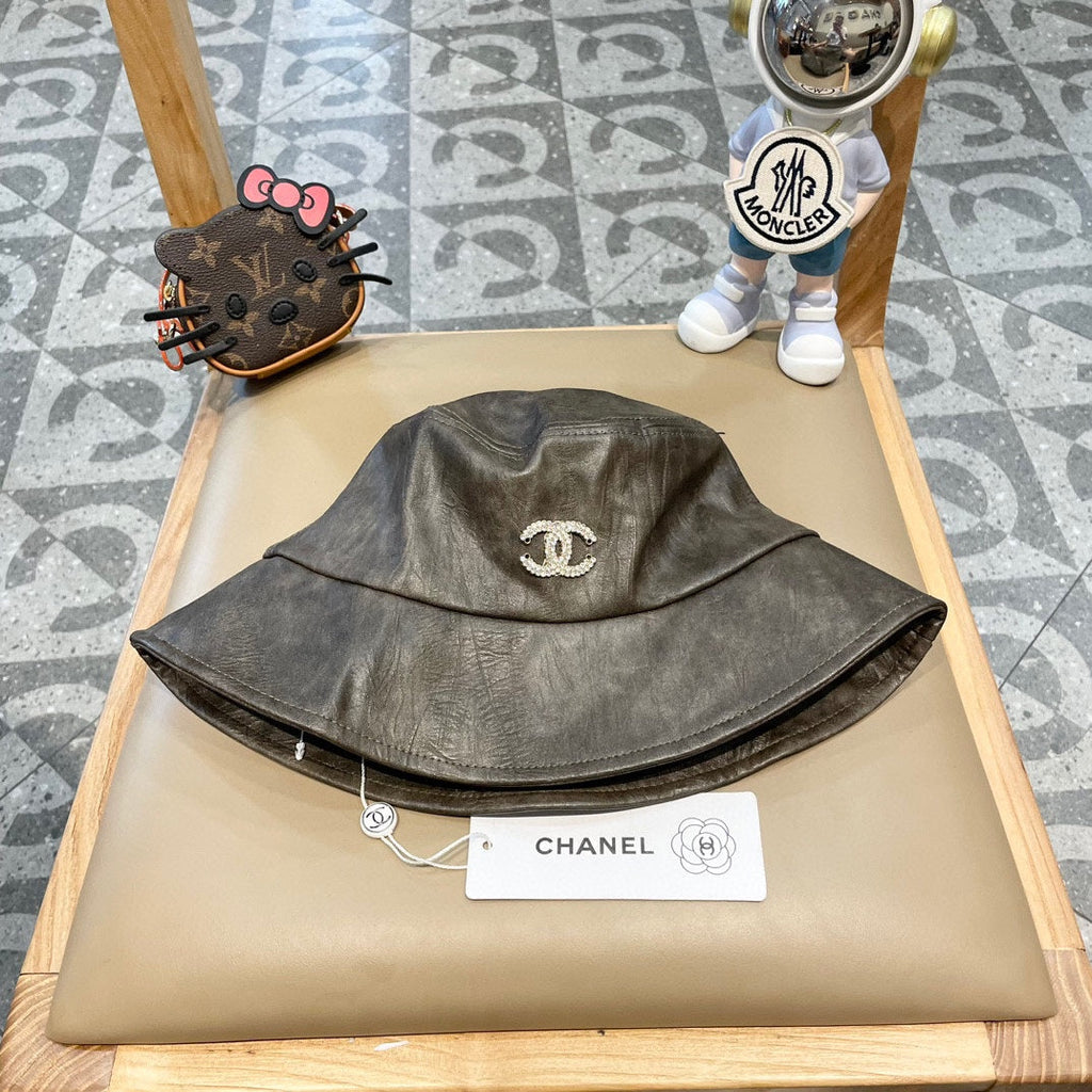 CHANEL BUCKET HAT IN WOOD BROWN CALFSKIN 431731