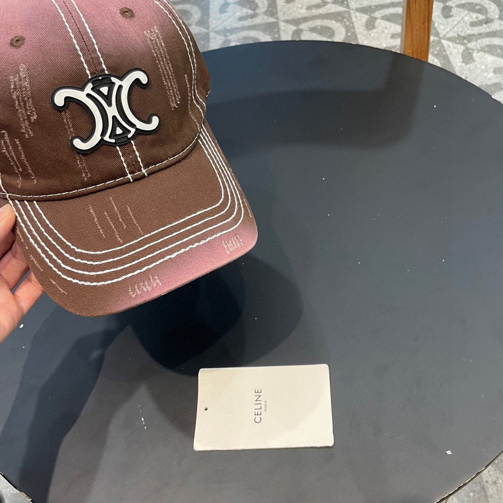 CELINE BASEBALL CAP MODEL 650511 IN BROWN TO PINK OMBRE COTTON