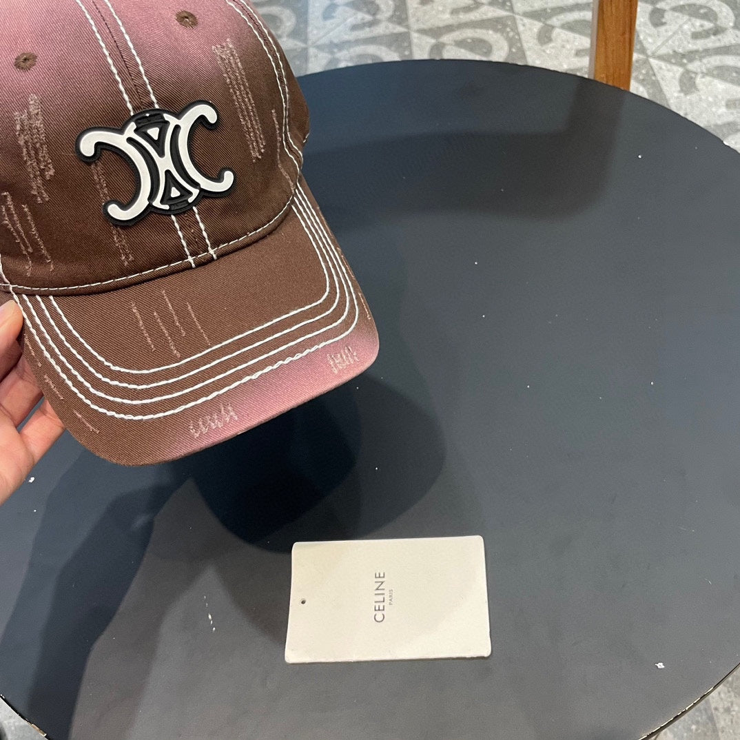CELINE BASEBALL CAP MODEL 650511 IN BROWN TO PINK OMBRE COTTON