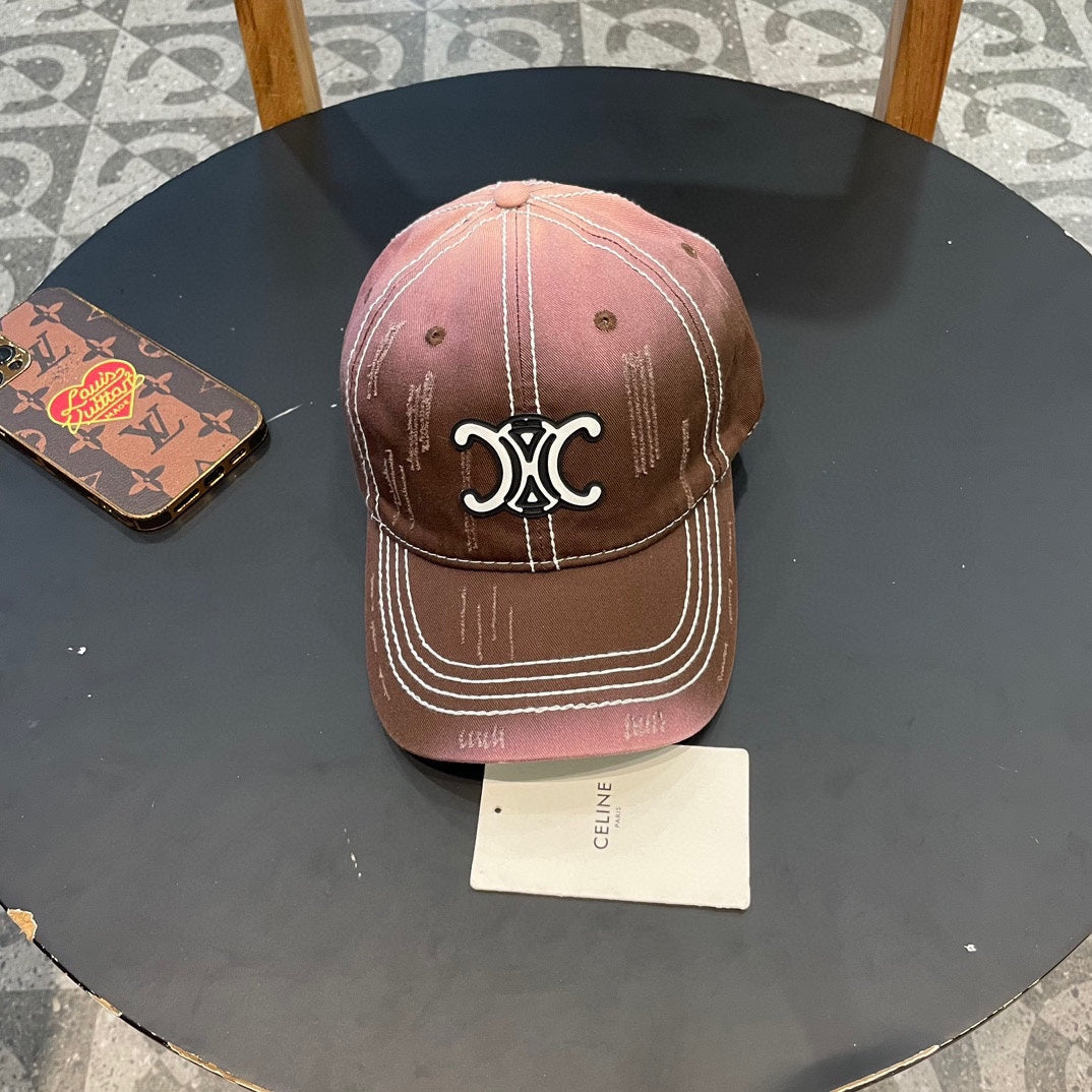 CELINE BASEBALL CAP MODEL 650511 IN BROWN TO PINK OMBRE COTTON