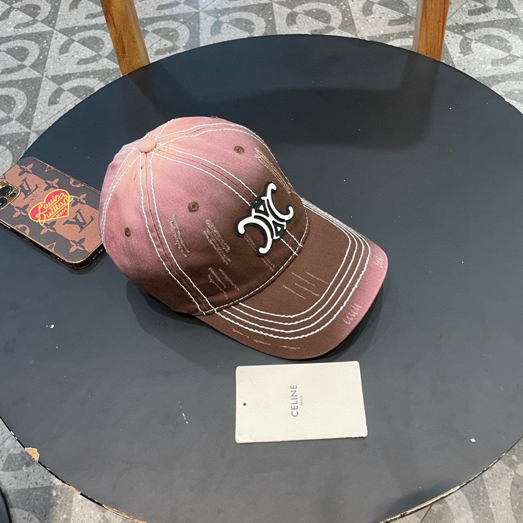 CELINE BASEBALL CAP MODEL 650511 IN BROWN TO PINK OMBRE COTTON
