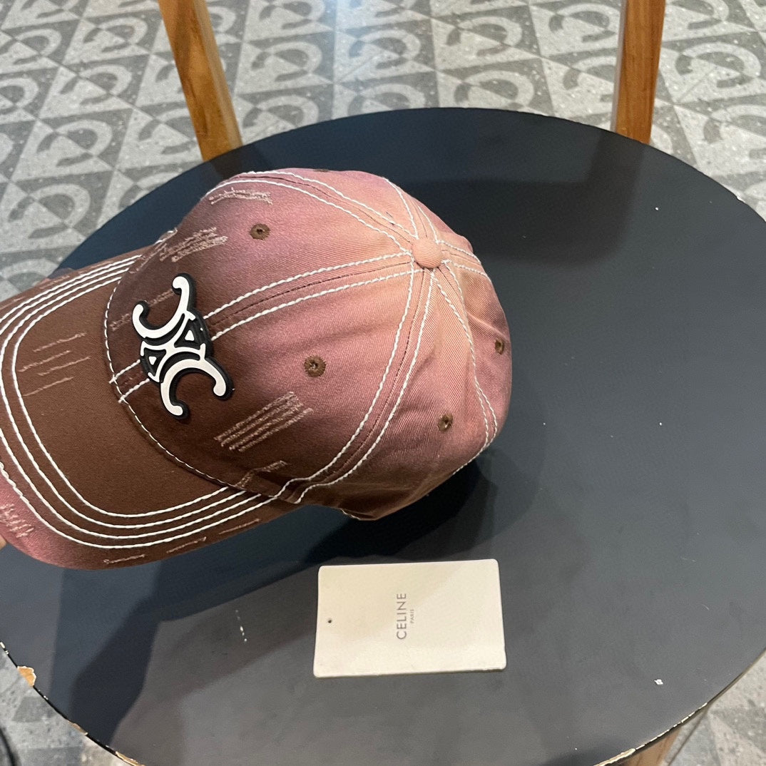 CELINE BASEBALL CAP MODEL 650511 IN BROWN TO PINK OMBRE COTTON