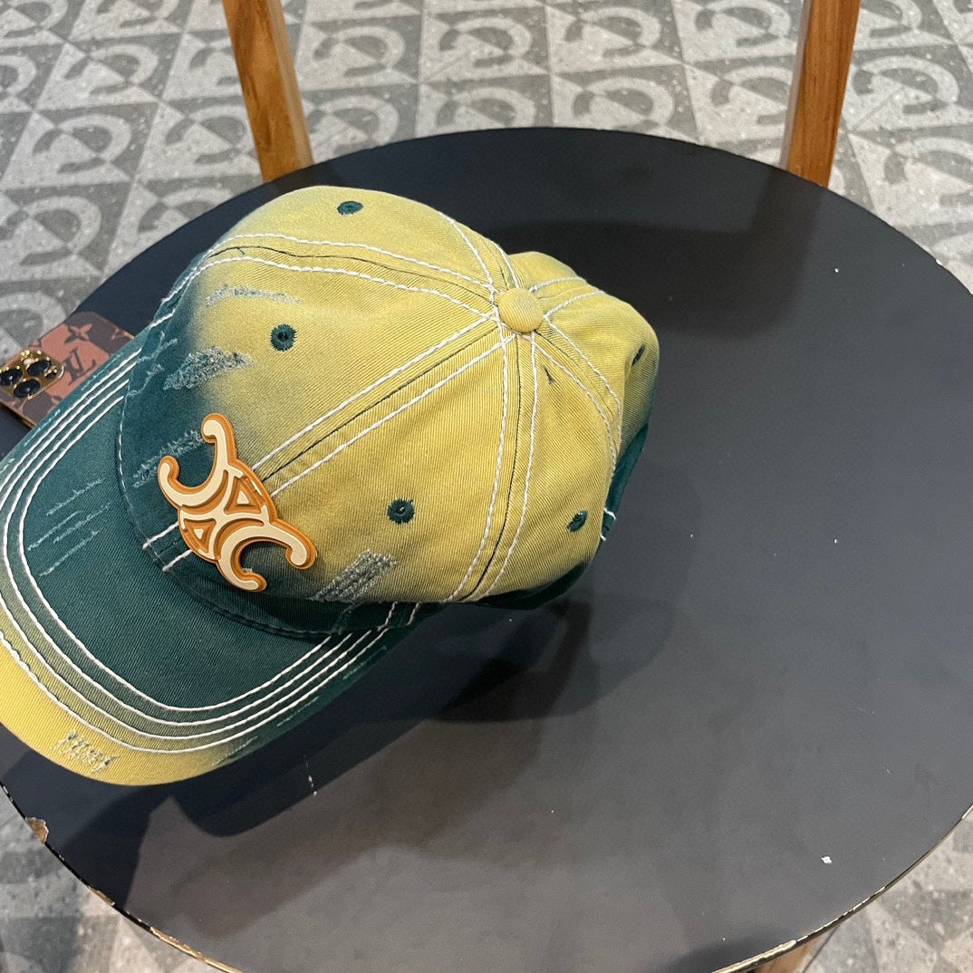 CELINE BASEBALL CAP MODEL 650509 IN YELLOW GREEN OMBRE COTTON
