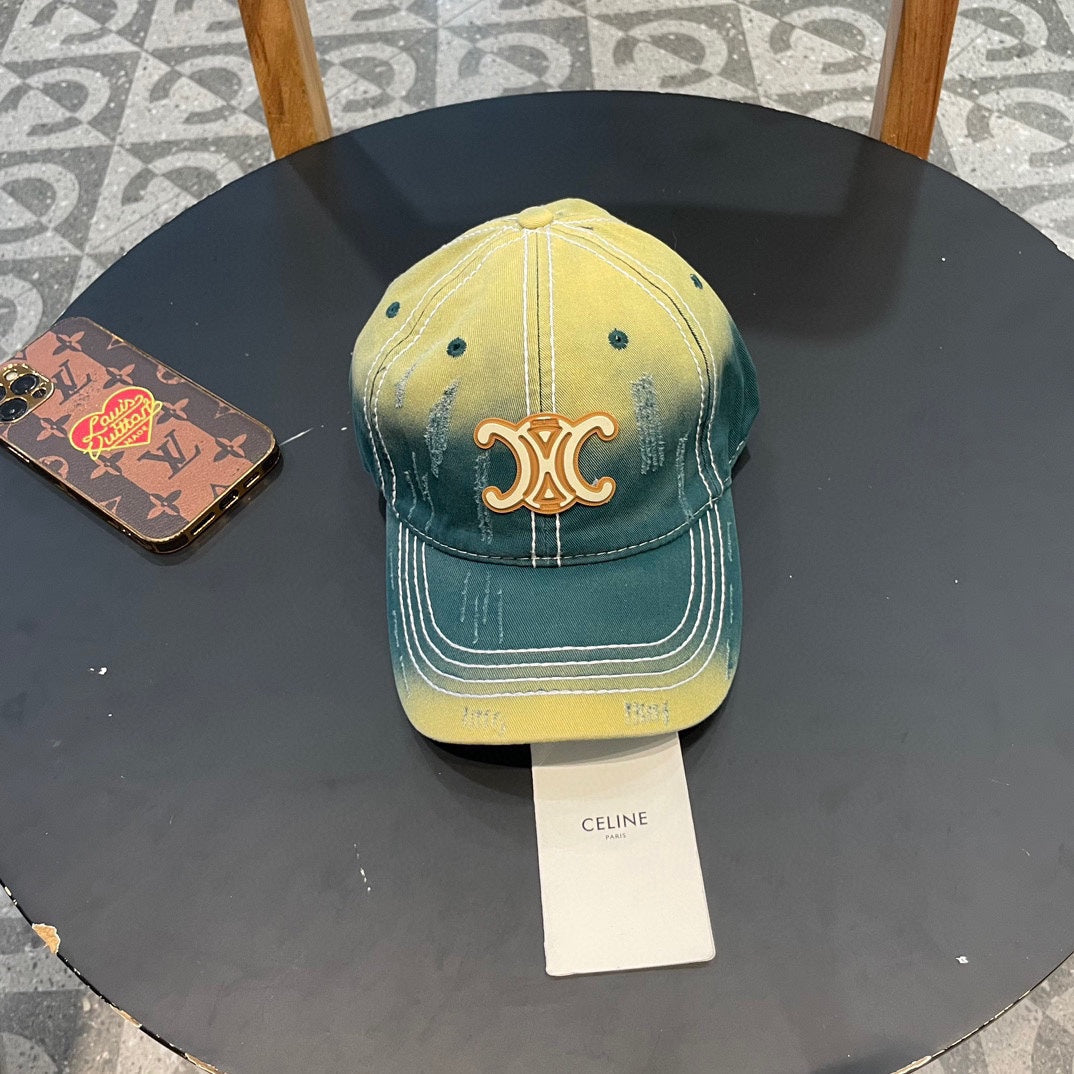 CELINE BASEBALL CAP MODEL 650509 IN YELLOW GREEN OMBRE COTTON
