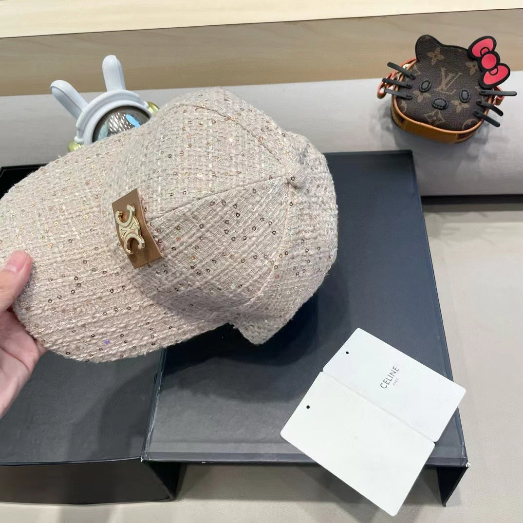 CELINE BASEBALL CAP MODEL 650506 IN BEIGE TEXTURED SPARKLE FABRIC