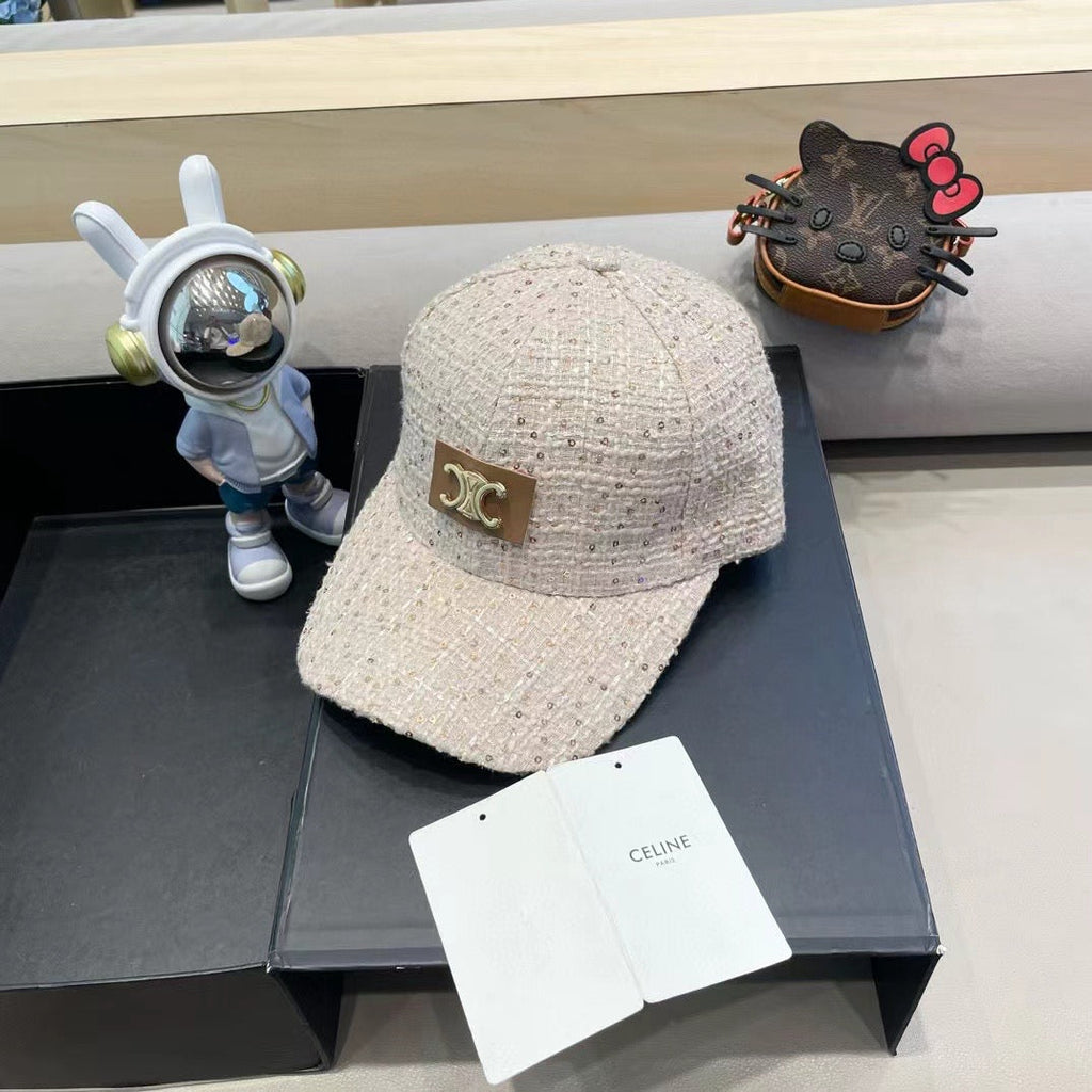 CELINE BASEBALL CAP MODEL 650506 IN BEIGE TEXTURED SPARKLE FABRIC