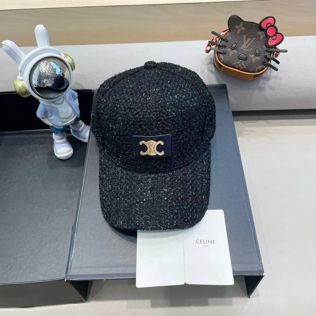 CELINE BASEBALL CAP MODEL 650508 IN BLACK TEXTURED SPARKLE FABRIC