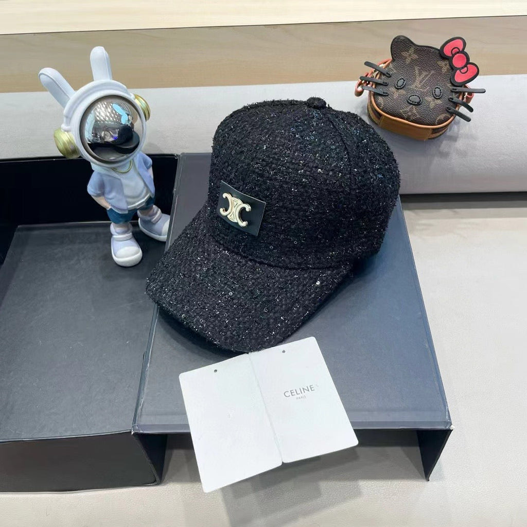 CELINE BASEBALL CAP MODEL 650508 IN BLACK TEXTURED SPARKLE FABRIC