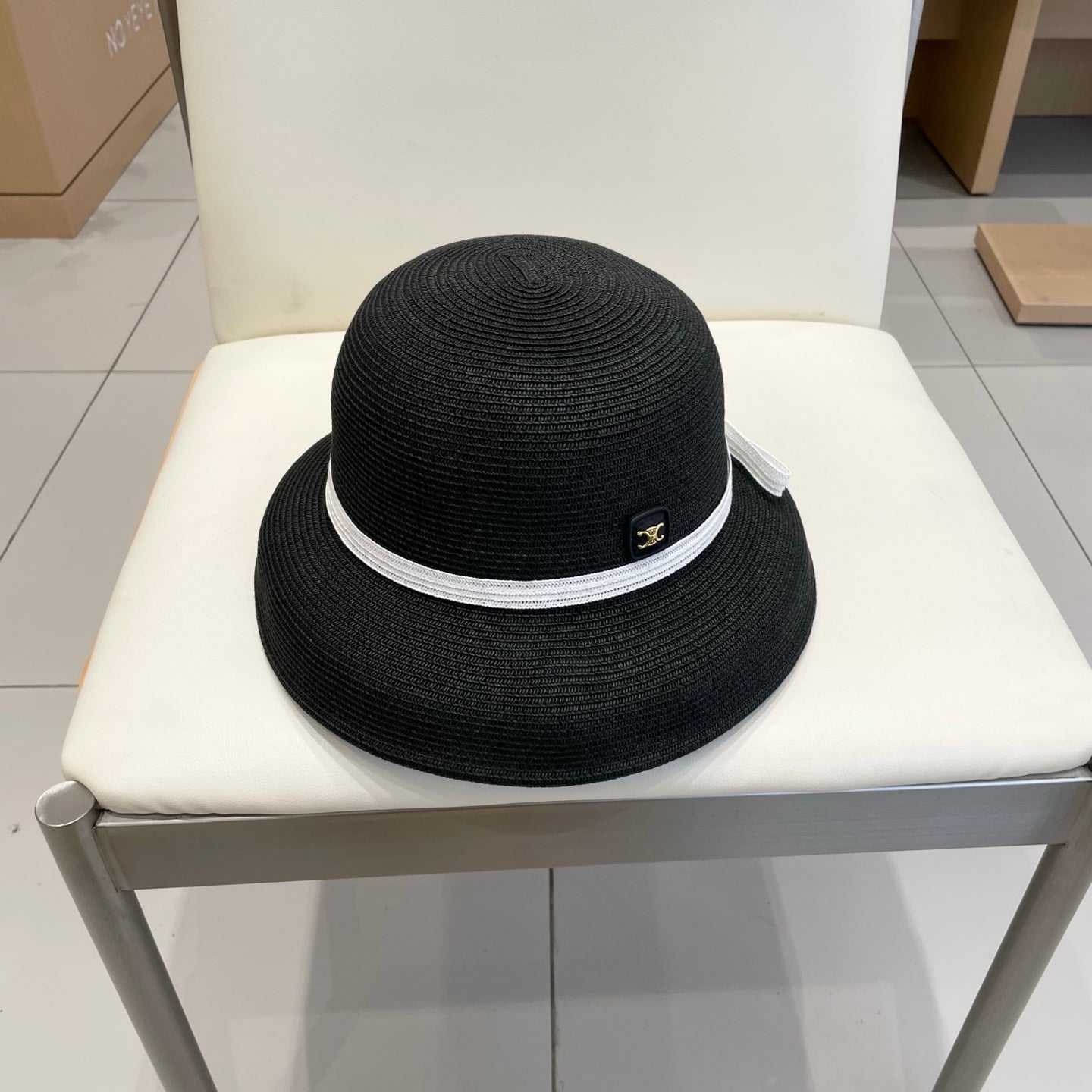 CELINE BUKET HAT MODEL 650561 IN BLACK SPRAY FABRIC