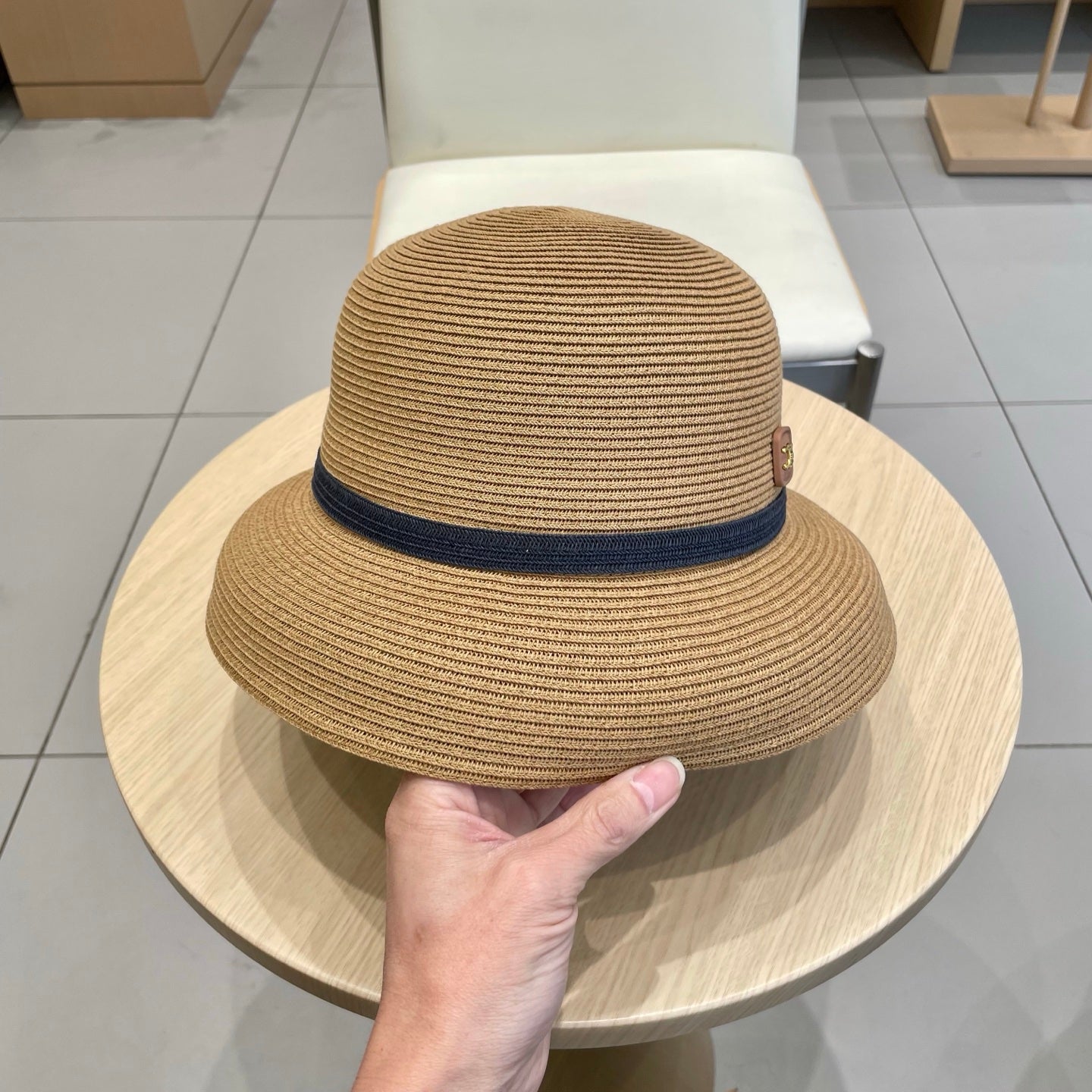 CELINE BUKET HAT MODEL 650562 IN LIGHT BROWN SPRAY FABRIC