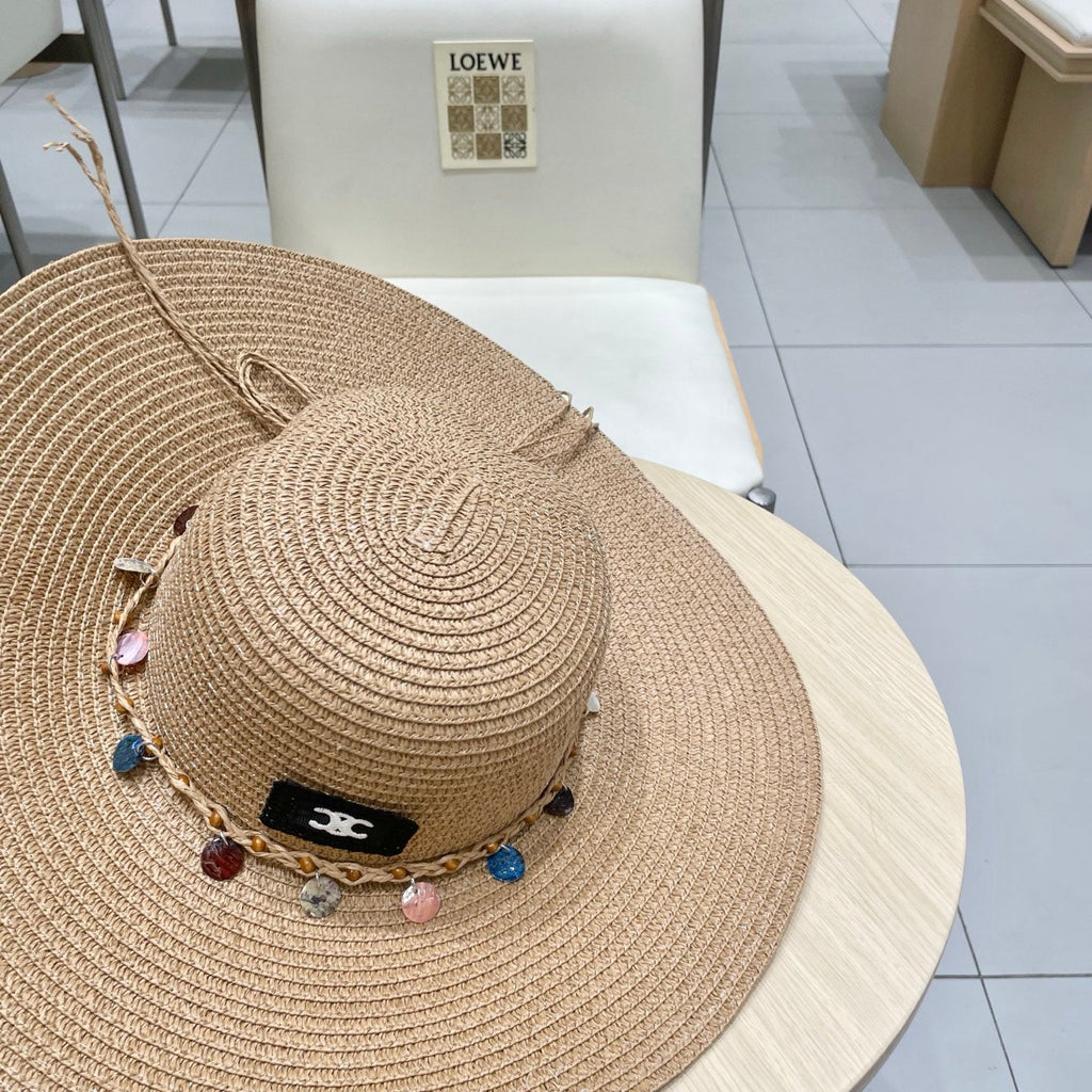 CELINE WIDE BRIM HAT MODEL 652183 IN NATURAL WOVEN STRAW