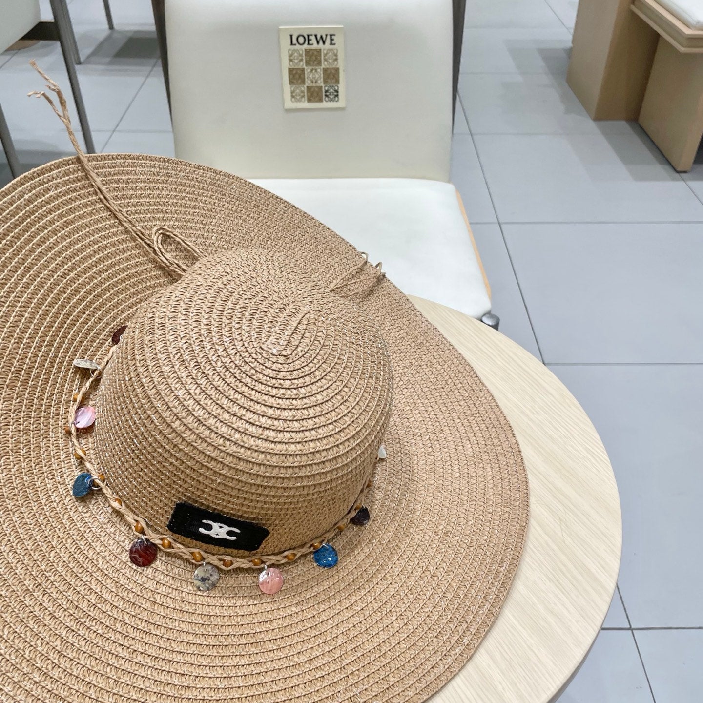 CELINE WIDE BRIM HAT MODEL 652183 IN NATURAL WOVEN STRAW