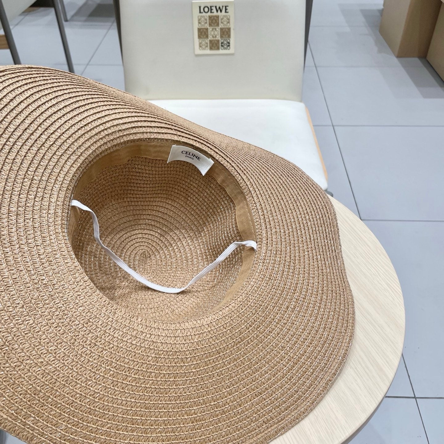 CELINE WIDE BRIM HAT MODEL 652183 IN NATURAL WOVEN STRAW