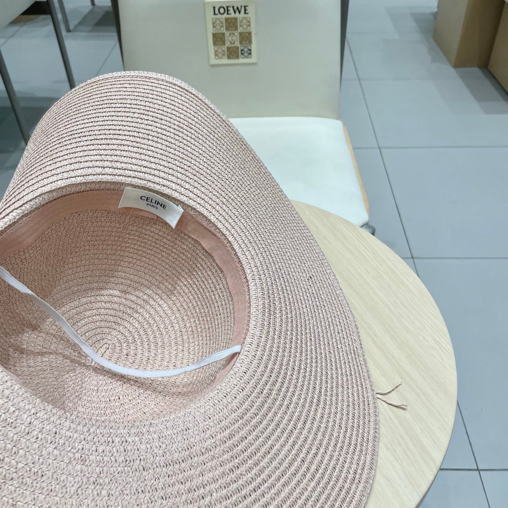 CELINE WIDE BRIM HAT MODEL 652184 IN LIGHT PINK WOVEN STRAW