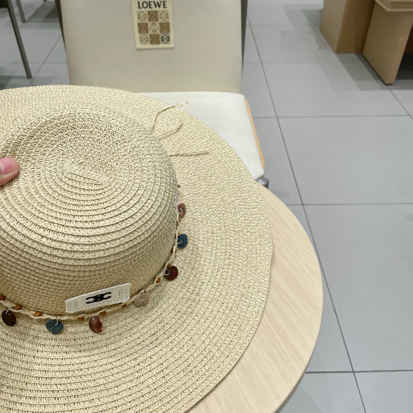 CELINE WIDE BRIM HAT MODEL 652185 IN BEIGE WOVEN STRAW