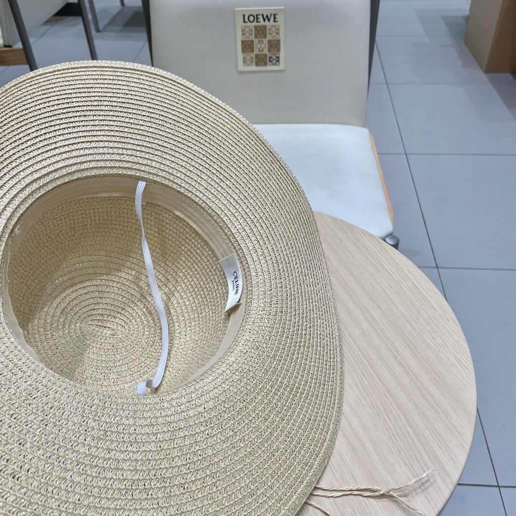 CELINE WIDE BRIM HAT MODEL 652185 IN BEIGE WOVEN STRAW